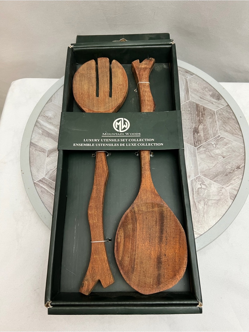 Mountain Woods 2 Piece Acacia Wood Salad Server Spoon Fork Set 12” Boxed